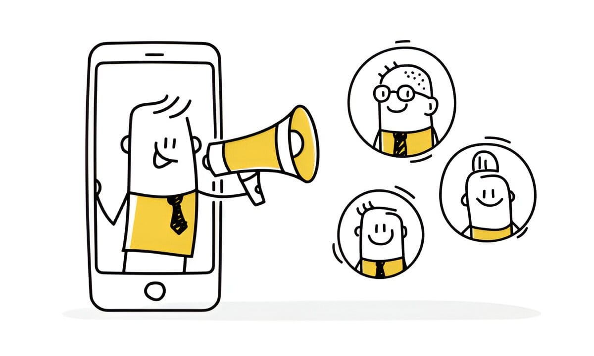 Cartoon affiliate marketing outreach illustration