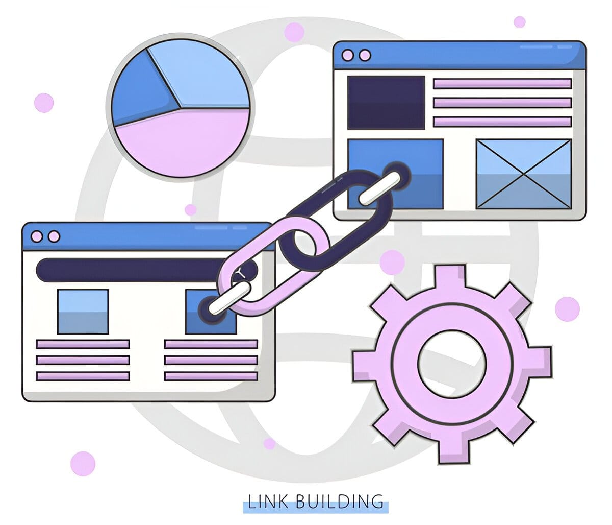 SEO link building with connected pages, analytics, and optimization.