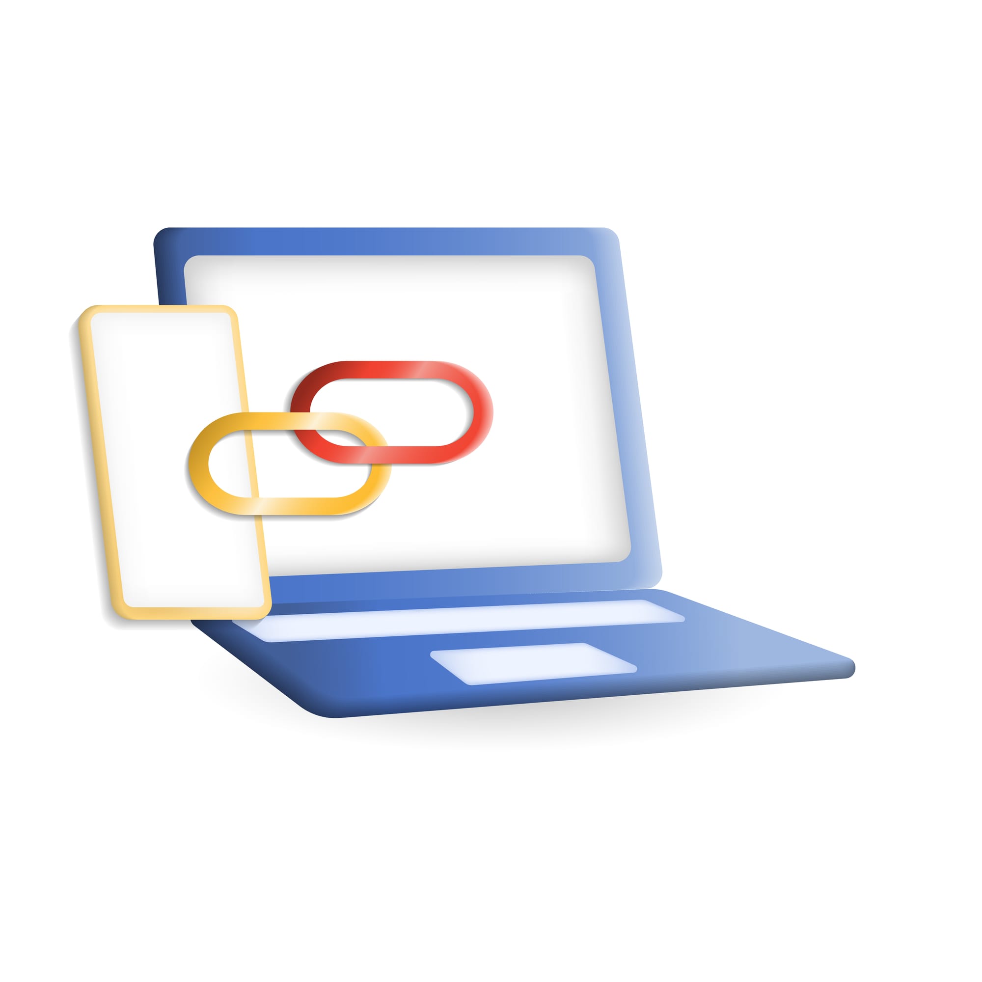 Laptop, phone, and linked chains. Concept of analyzing competitor backlink strategies.